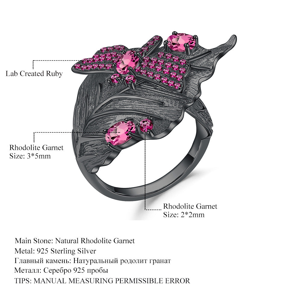 Autumn Leaf Dragonfly Designer High-End Jewelry Set 925Silver Natural Gemstone Ring Earrings Pendant