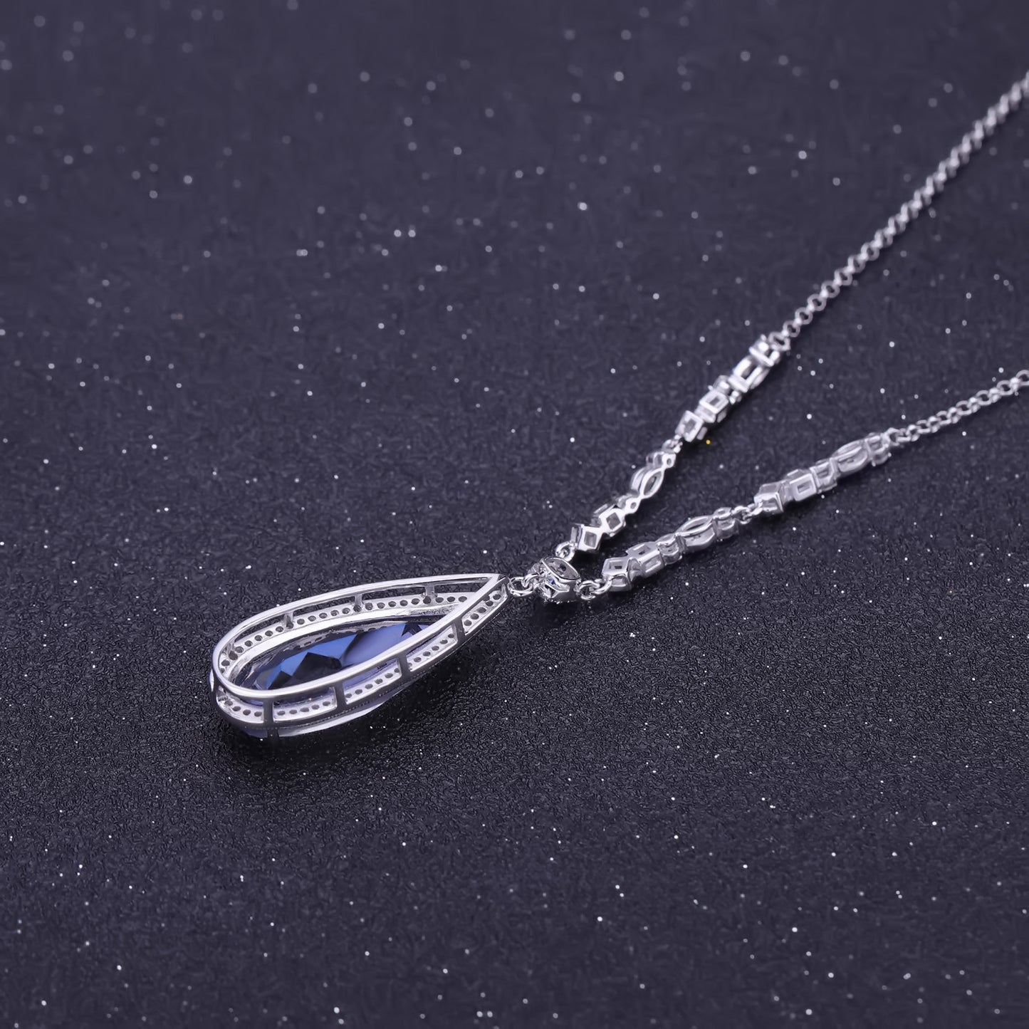 Luxurious Design High-End Inlaid Gemstone Jewelry Accessories Personality925Silver Color Gemstone Necklace Pendant