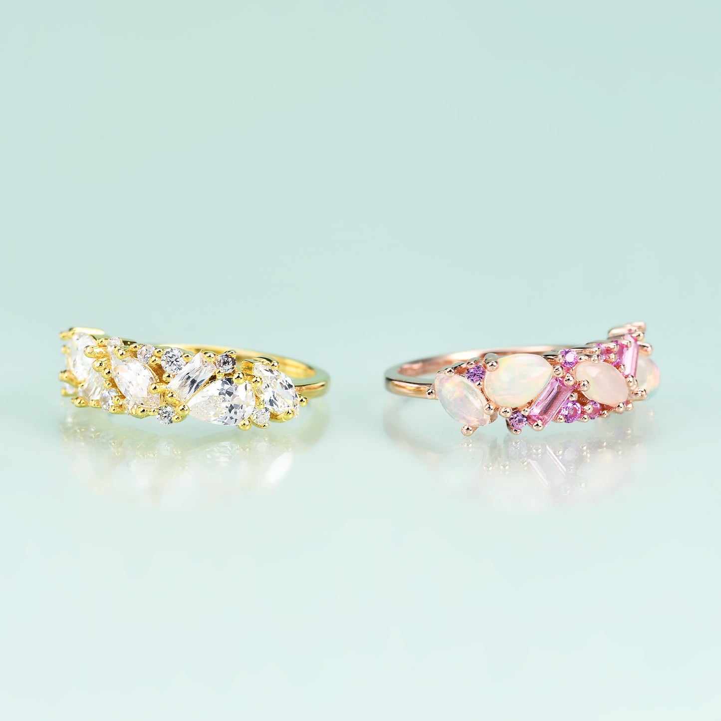 S925Sterling Silver Inlaid Natural African Opal Ring High-end Luxury Colorful Gemstone Rose Gold Ring