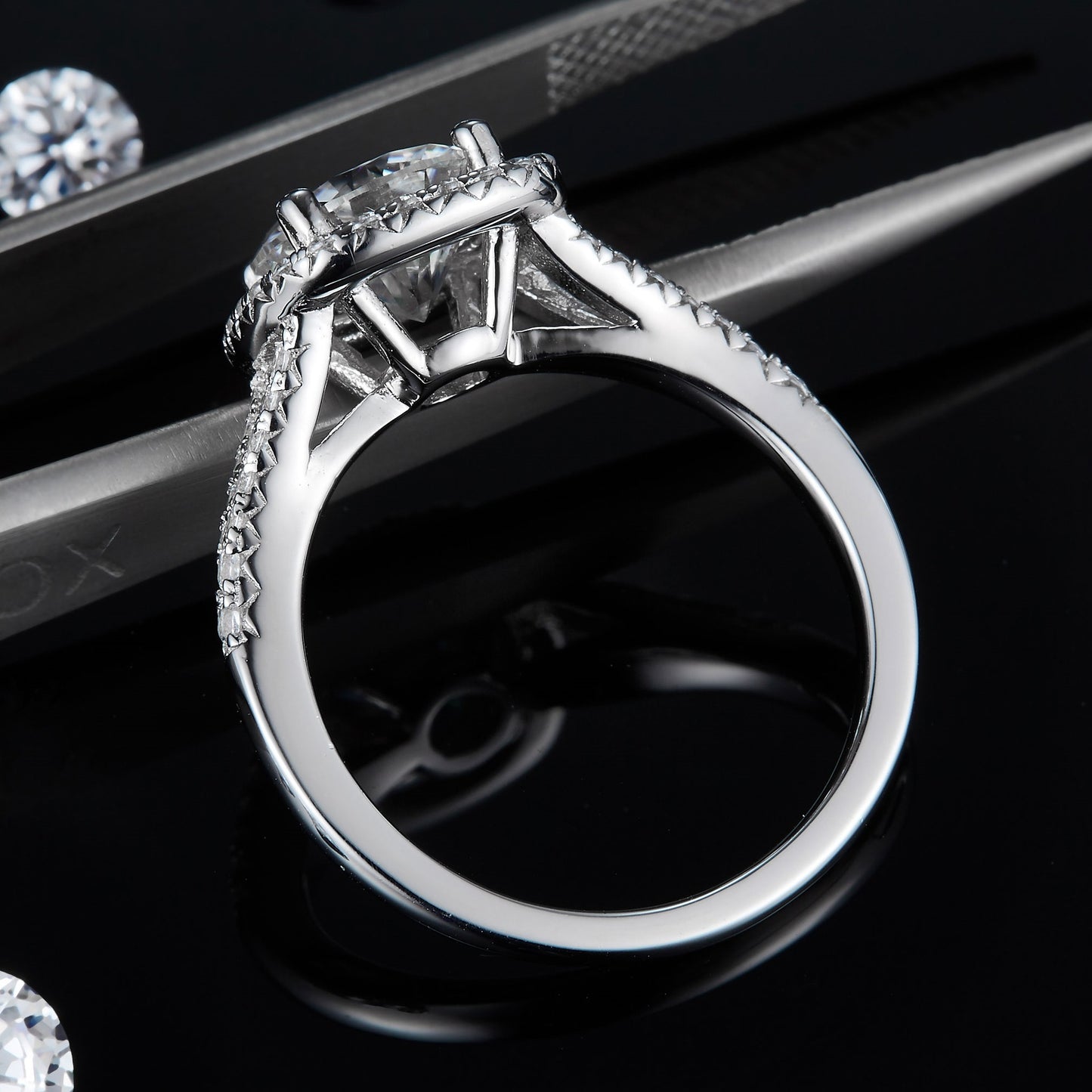 Light Luxury1.5/2/3ct Moissanite Ring Women925Silver Double Arm Square Bag Inlaid Large Carat Moissanite Ring