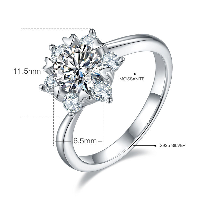 Snowflake Moissanite Ring s925Sterling Silver Inlaid1Carat Moissanite Wedding Ring In Stock Wholesale Silver Jewelry
