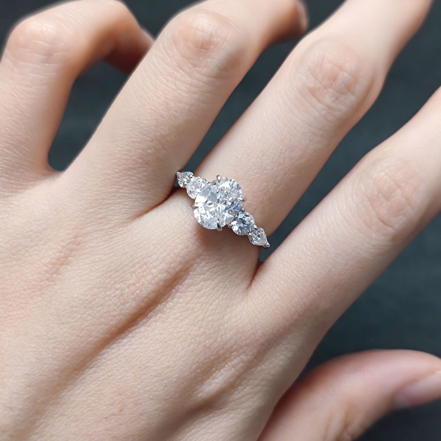 Fashion Foreign Trade s925Sterling Silver Inlaid with Moissanite2Carat Oval Large Main Stone Ring