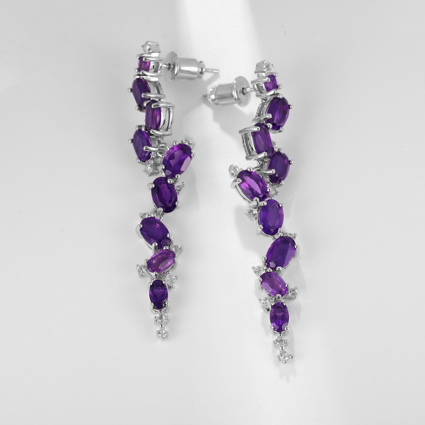 Designer High-End Long Gemstone Earrings French Romantic Style s925Silver Natural Amethyst Stud Earrings