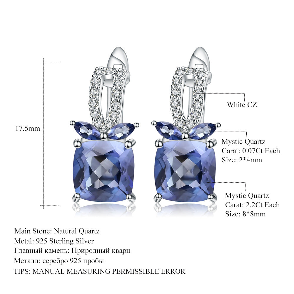 Luxury Design Natural Green Amethyst Earrings Fashion High-End Sense s925Silver Inlaid Natural Gemstone Earrings