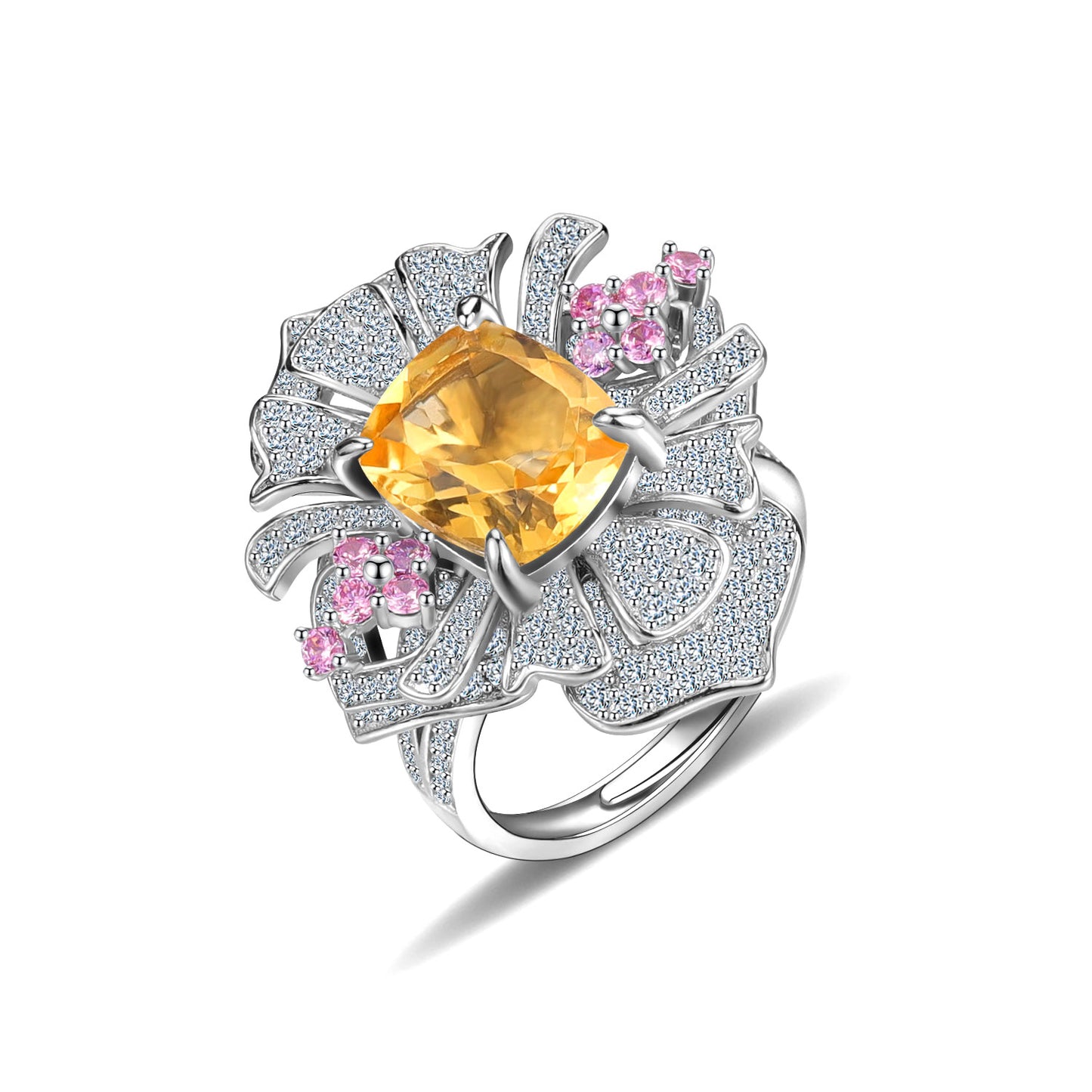Statement Gemstone Ring with Large Carat Size s925Sterling Silver Natural Topaz Purple Yellow Crystal Ring Luxurious
