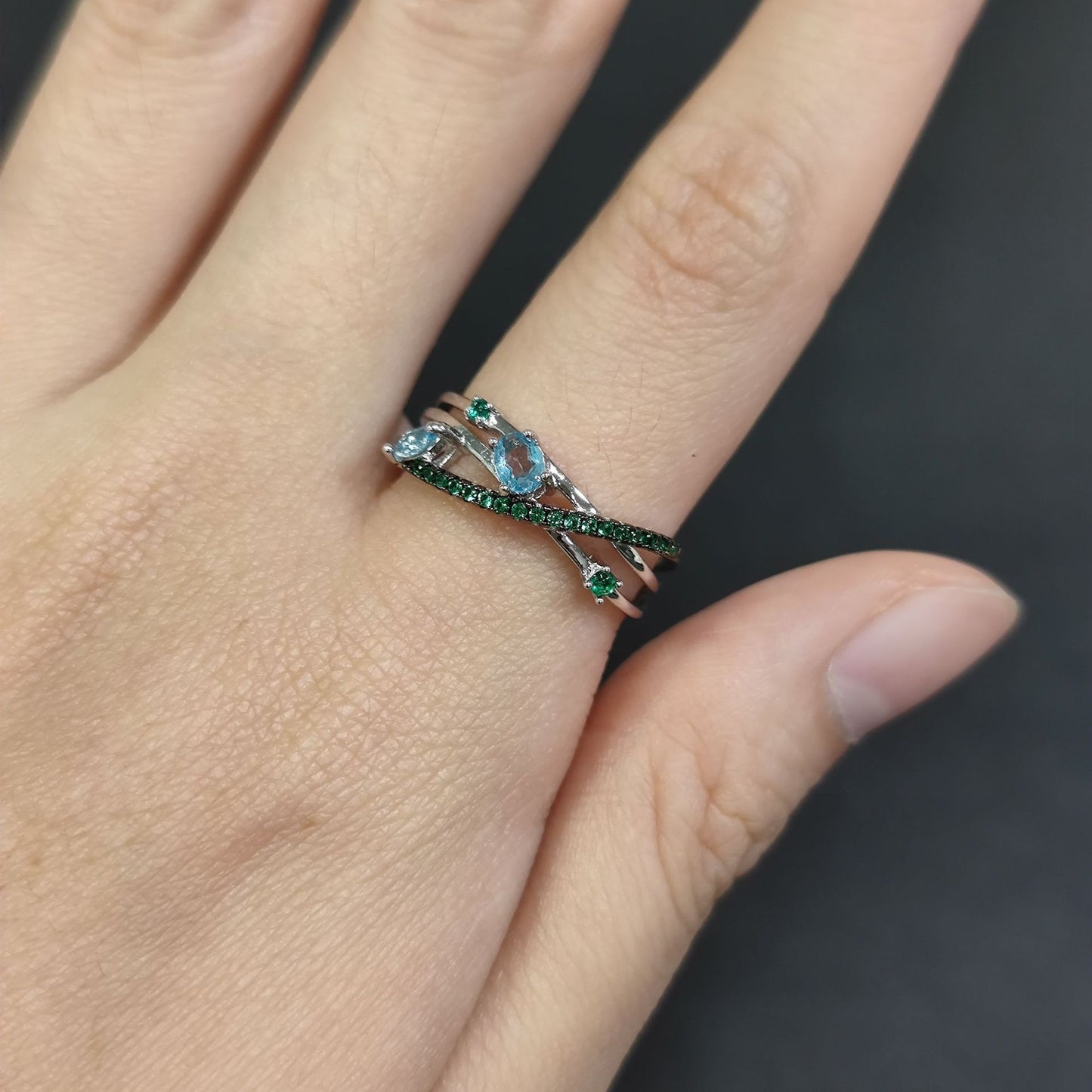 Starry Sky Natural Topaz Ring Cluster Setting s925Sterling Silver Garnet Translucent Gemstone Ring New Style