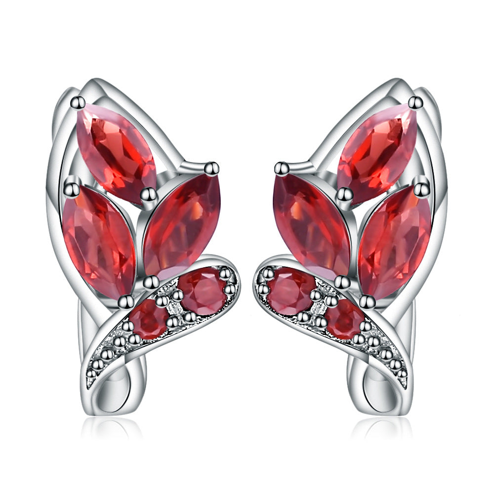 New Luxury Natural Garnet Stud Earrings Jewelry Advanced Design s925Silver Inlaid Gemstone Stud Earrings