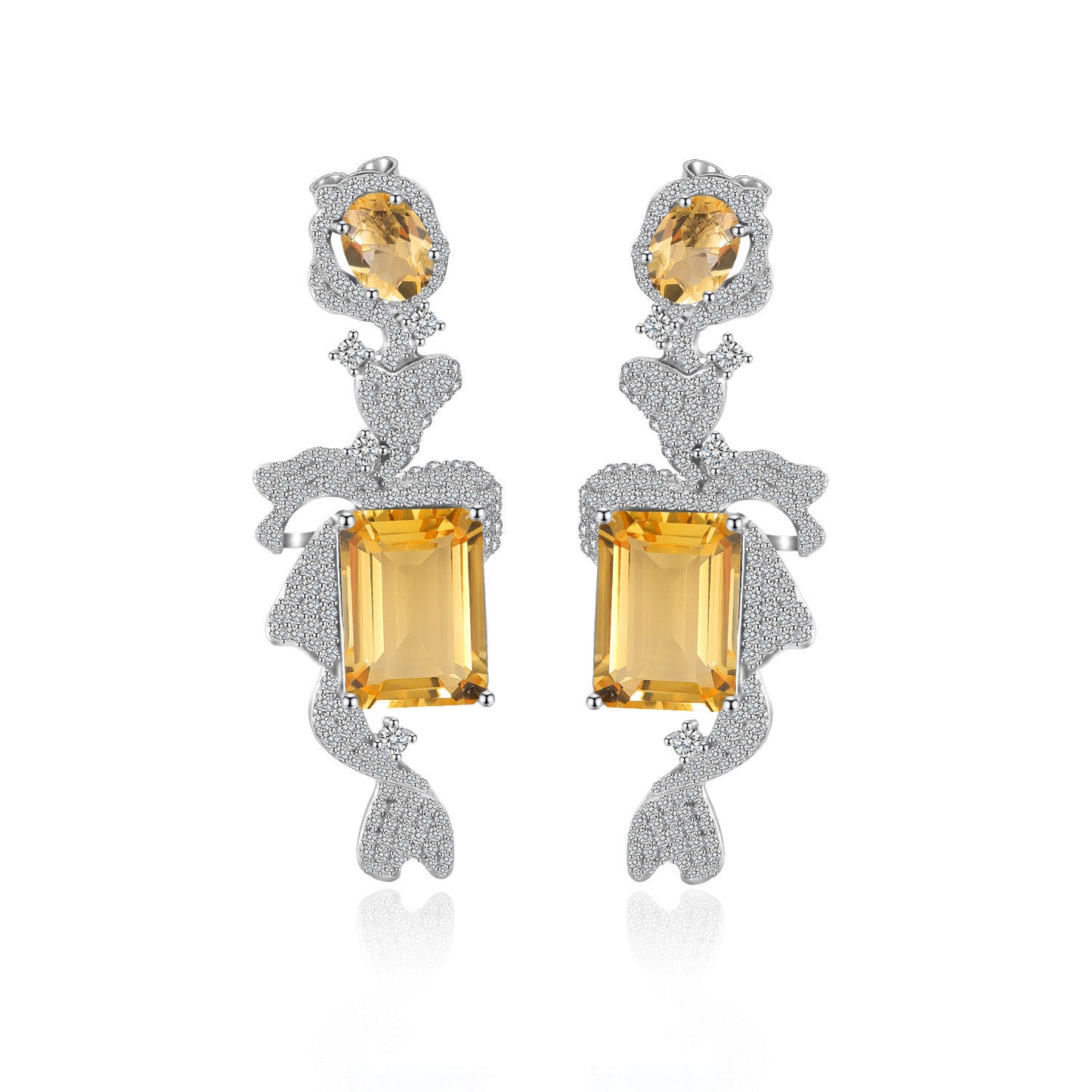Unique Design Natural Topaz Earrings s925Sterling Silver Inlaid Purple Yellow Pink Crystal Large Carat Gemstone Earrings