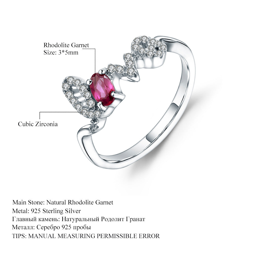 Fashion Design Luxury Amethyst Ring for Women 925Sterling Silver Inlaid with Natural Gemstones LOVE Letter Ring