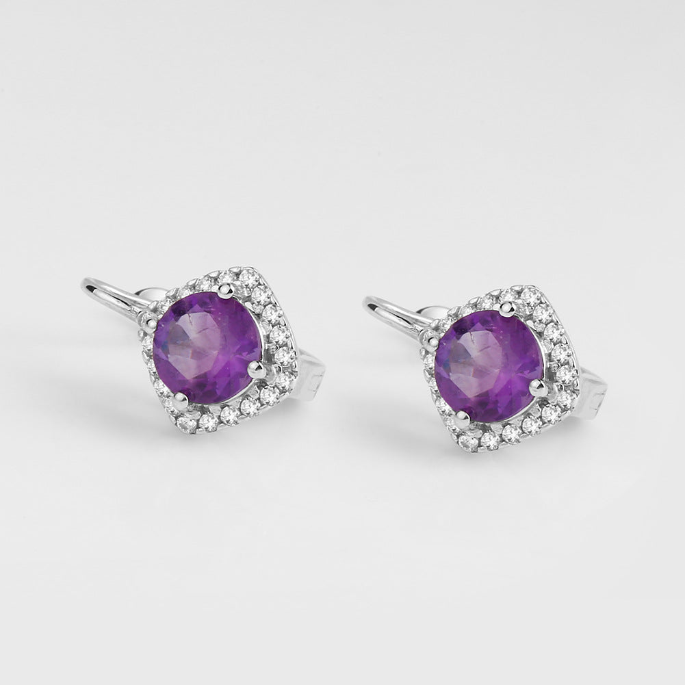 Luxury Natural Gemstone Amethyst Stud Earrings Personality s925Silver Natural Gemstone Earrings
