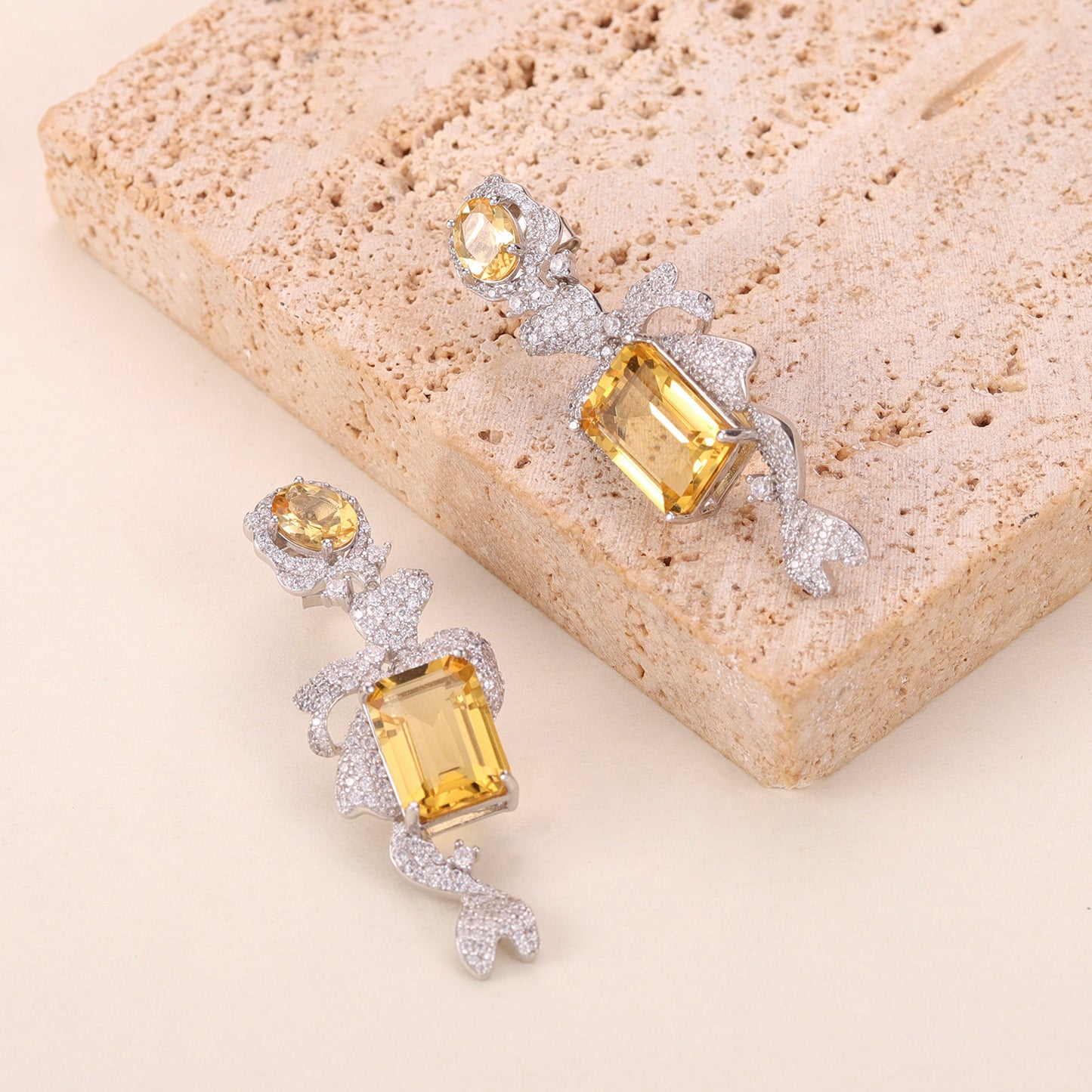 Unique Design Natural Topaz Earrings s925Sterling Silver Inlaid Purple Yellow Pink Crystal Large Carat Gemstone Earrings
