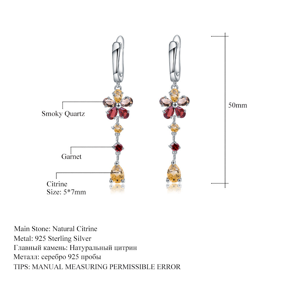 Design Style Garnet Yellow Crystal Earrings Vintage Personality s925Silver Inlaid Natural Gemstone Earrings