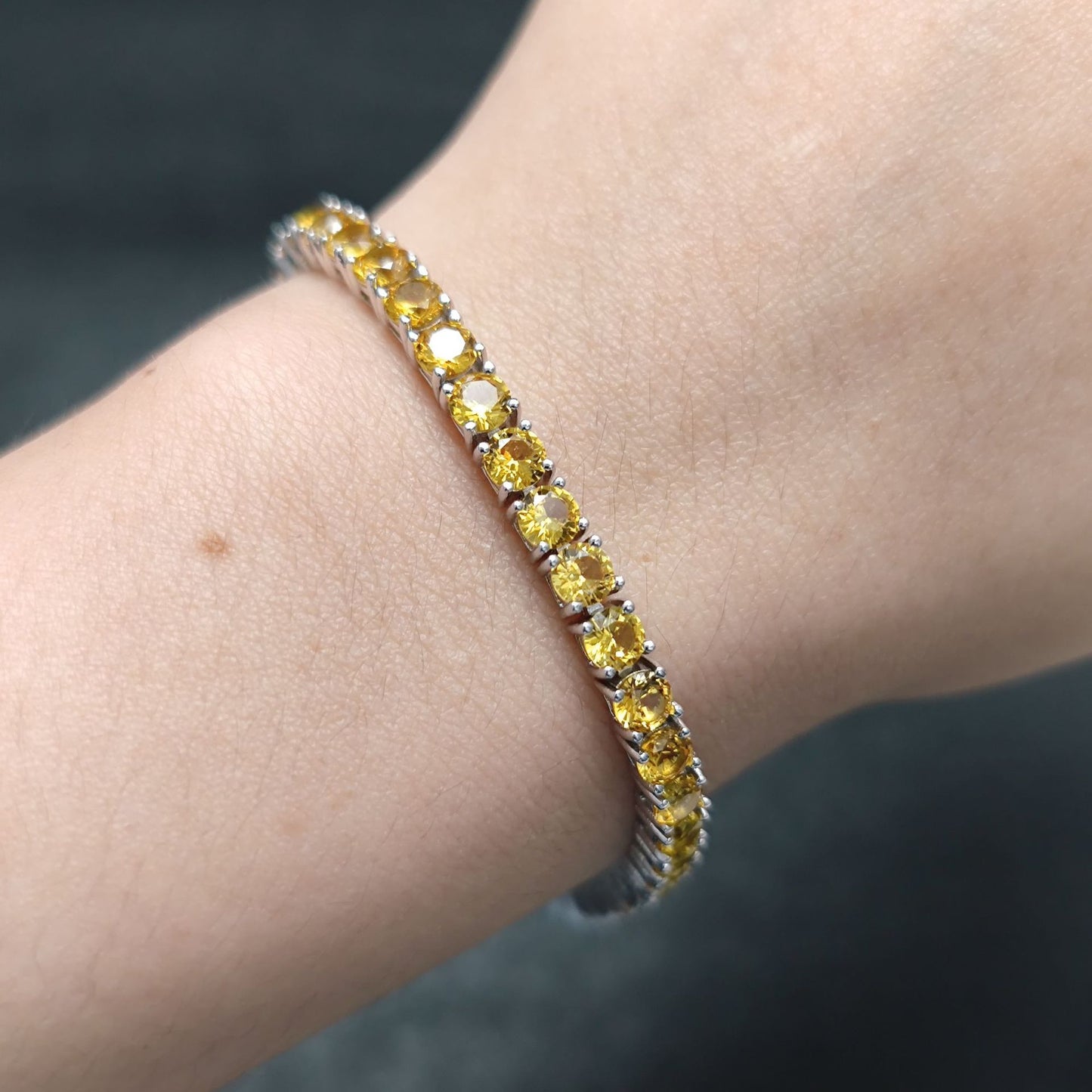 ins Wind Yellow Gemstone Bracelet3/4/5mm Tennis Chain Gift s925Sterling Silver Inlaid Cultivated Sapphire Bracelet for Women