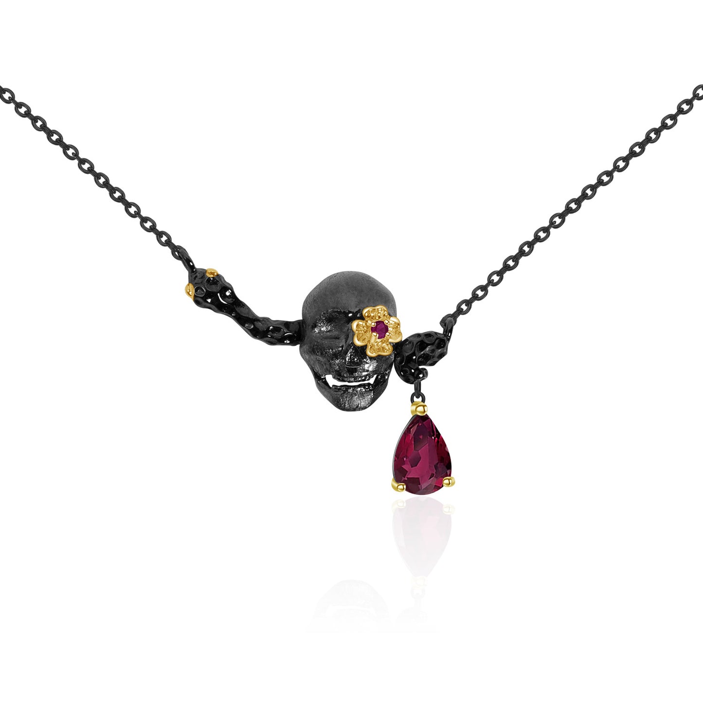 Dark Style Designer Skull Jewelry Three-Piece Set Halloween Outfit925Silver Gemstone Ring Earrings Pendant