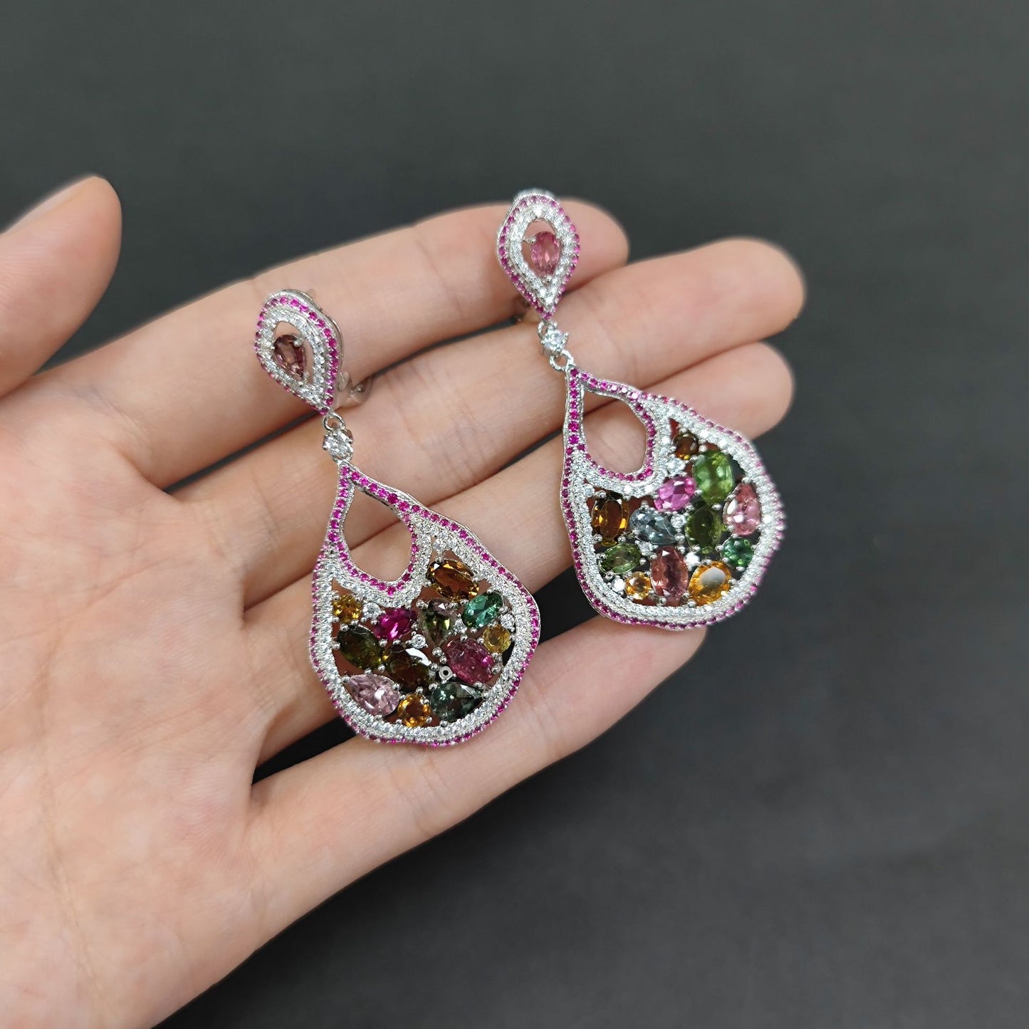 Natural Tourmaline Jewelry Set s925Sterling Silver Inlaid Gemstone Earrings Pendant Hot Sale New Product