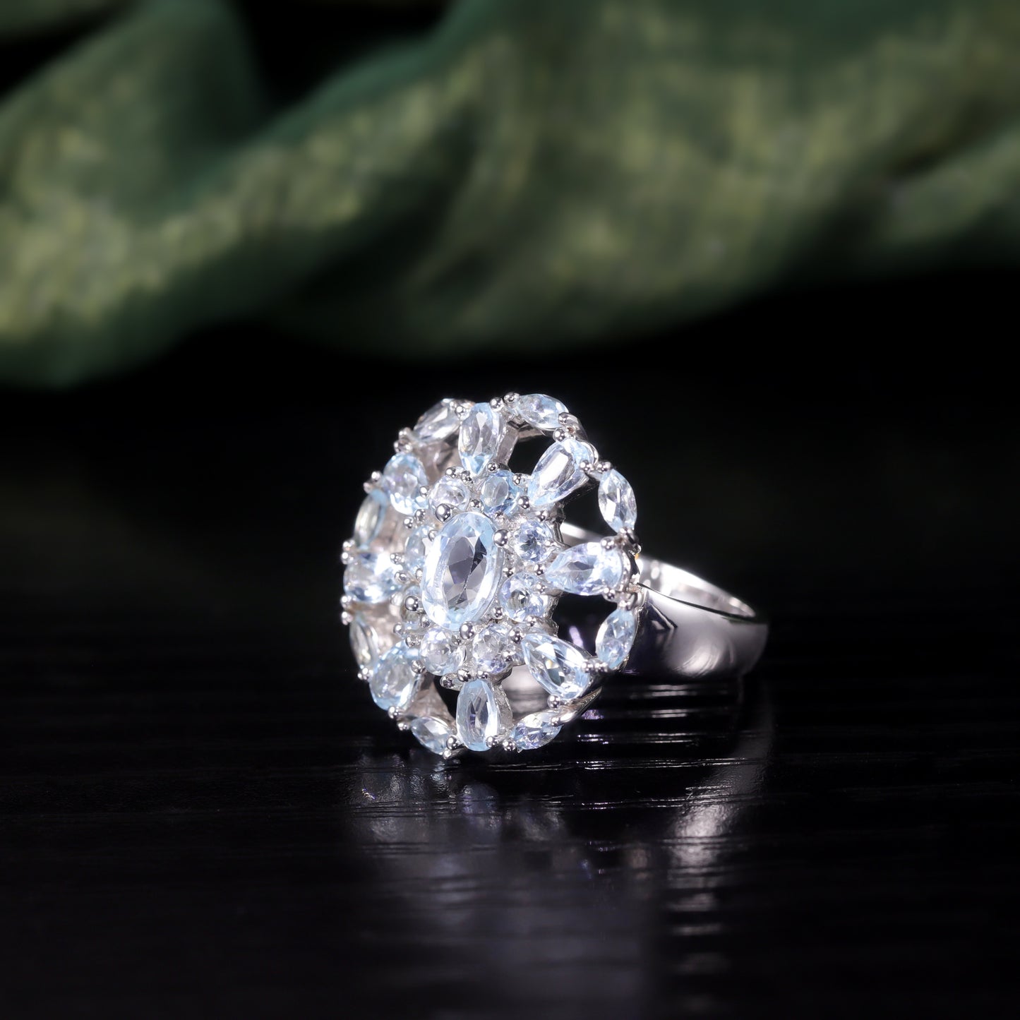 Hollow out ins Natural Topaz Earrings Ring Necklace s925Sterling Silver Light Blue Pendant Jewelry Set