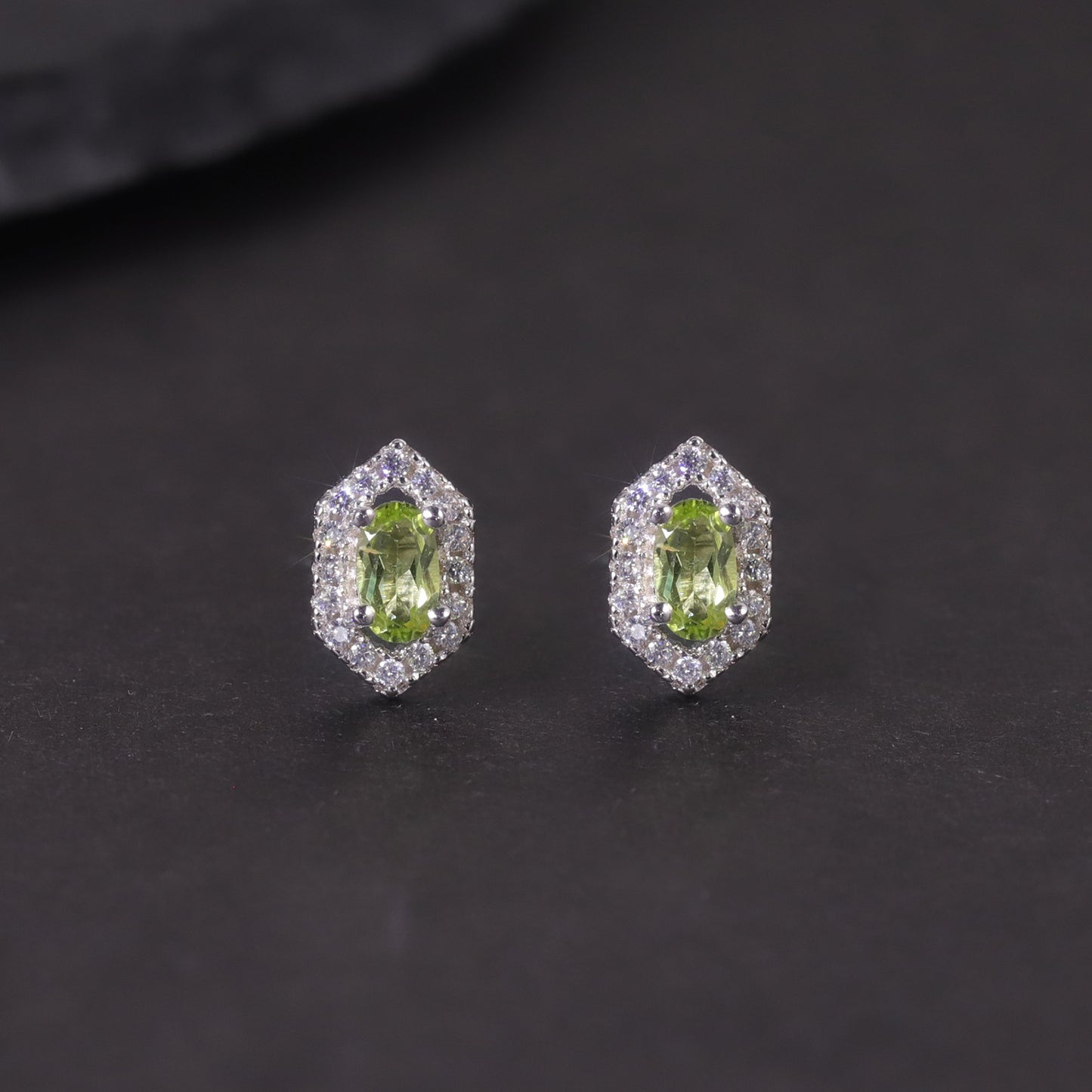 Minimalist Hexagonal Crystal Earrings s925Sterling Silver Inlaid Natural Topaz Peridot Earrings Gemstone Studs