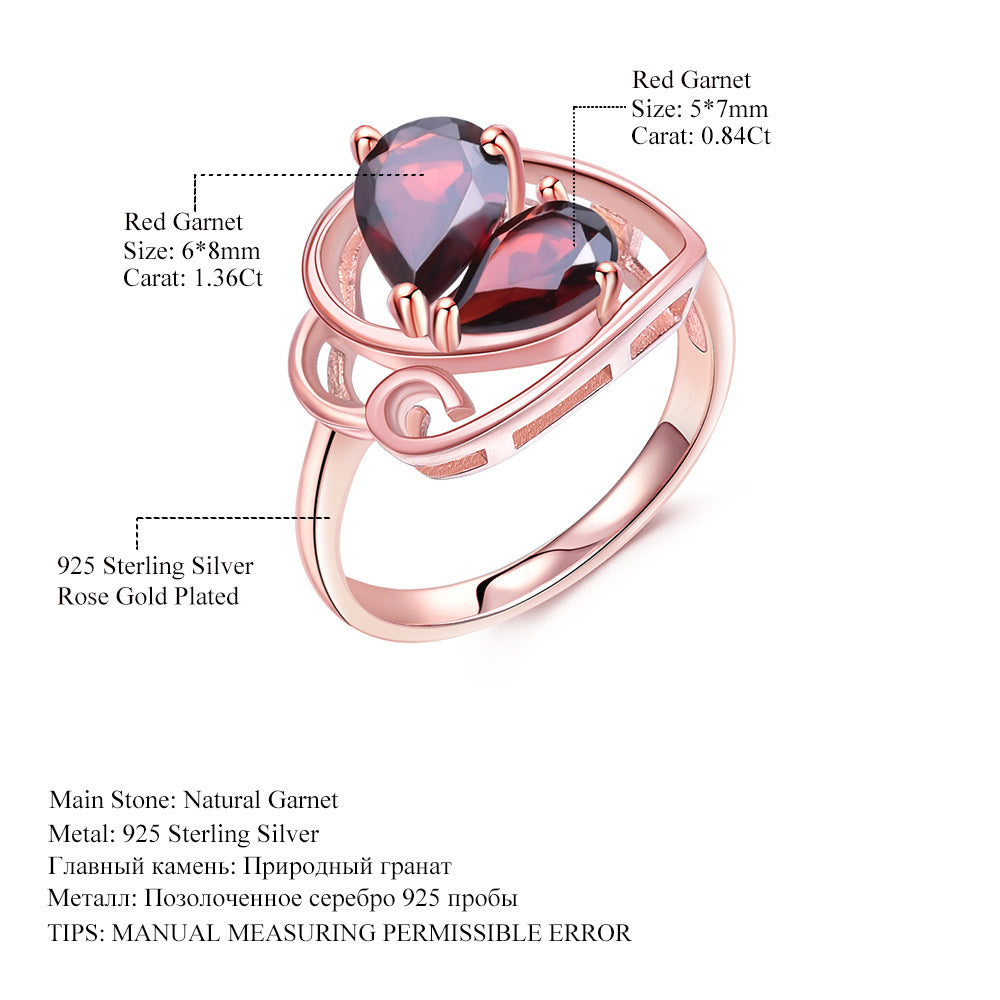 Design-inspired Garnet Ring for Women Vintage Inlaid Natural Gemstones s925Silver plating18k Rose Gold Ring