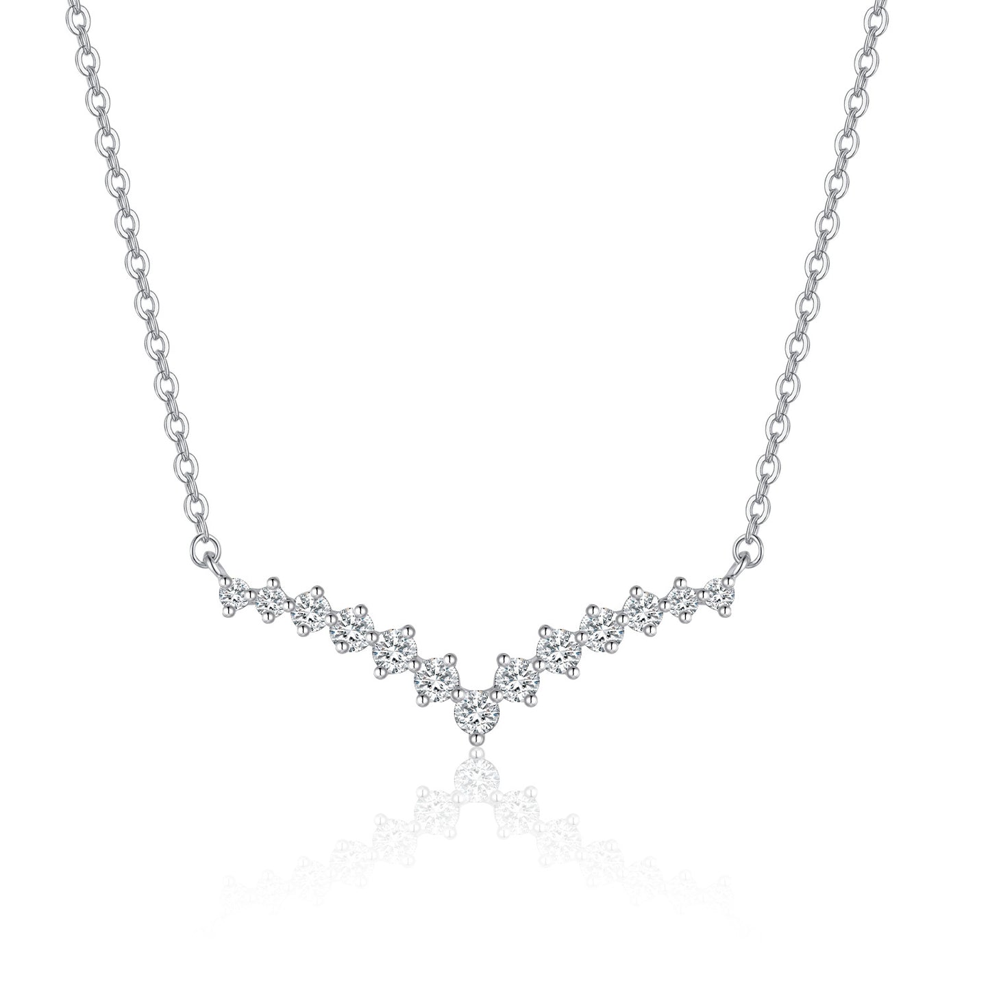 Temperament entry lux18k Gold Inlaid Cultivated Diamond Necklace with Genuine Diamond V Shape Au750k Gold and Platinum Clavicle Chain