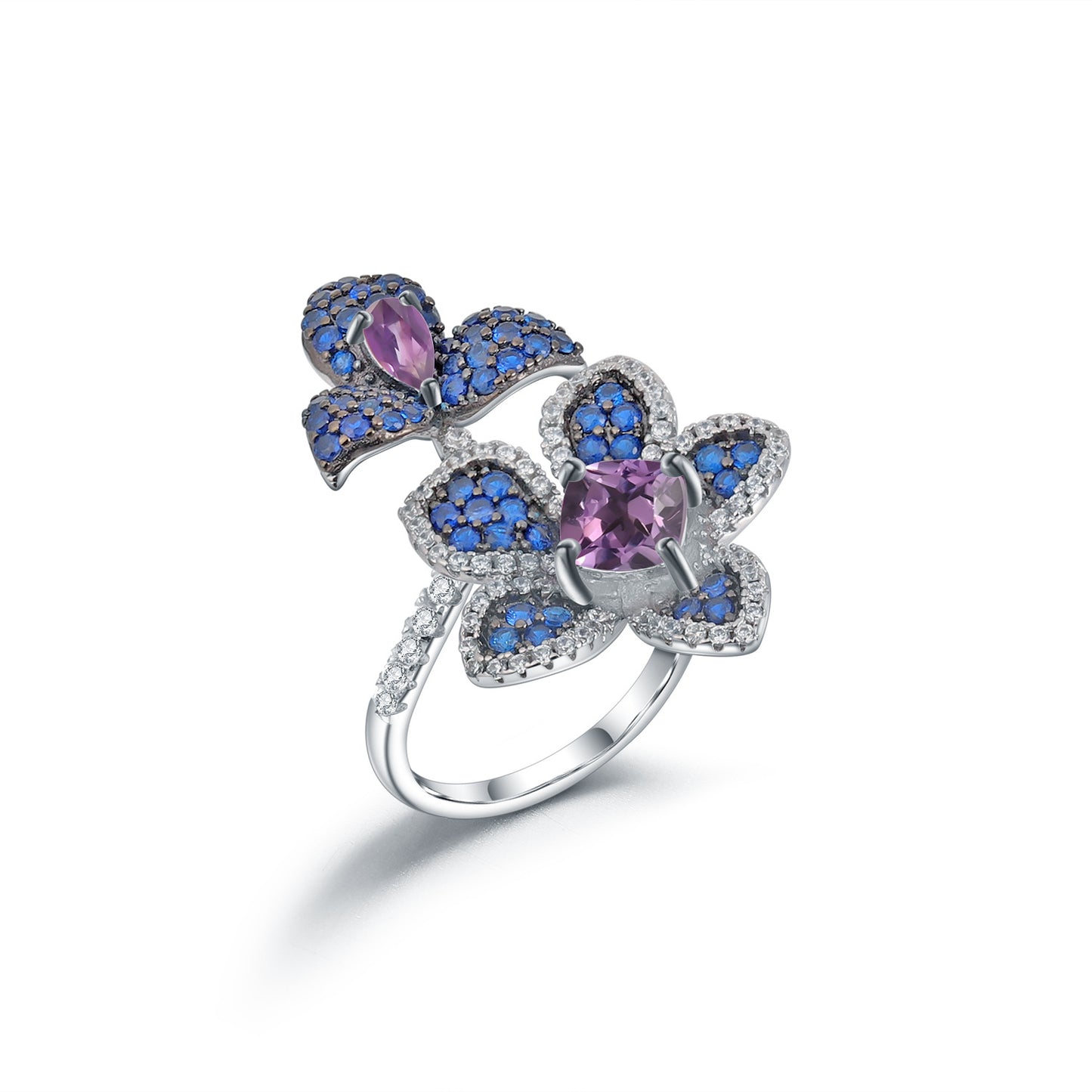 Designer Natural Yellow Crystal Ring Natural Style Series Floral Design s925Silver Inlaid Gemstone Ring