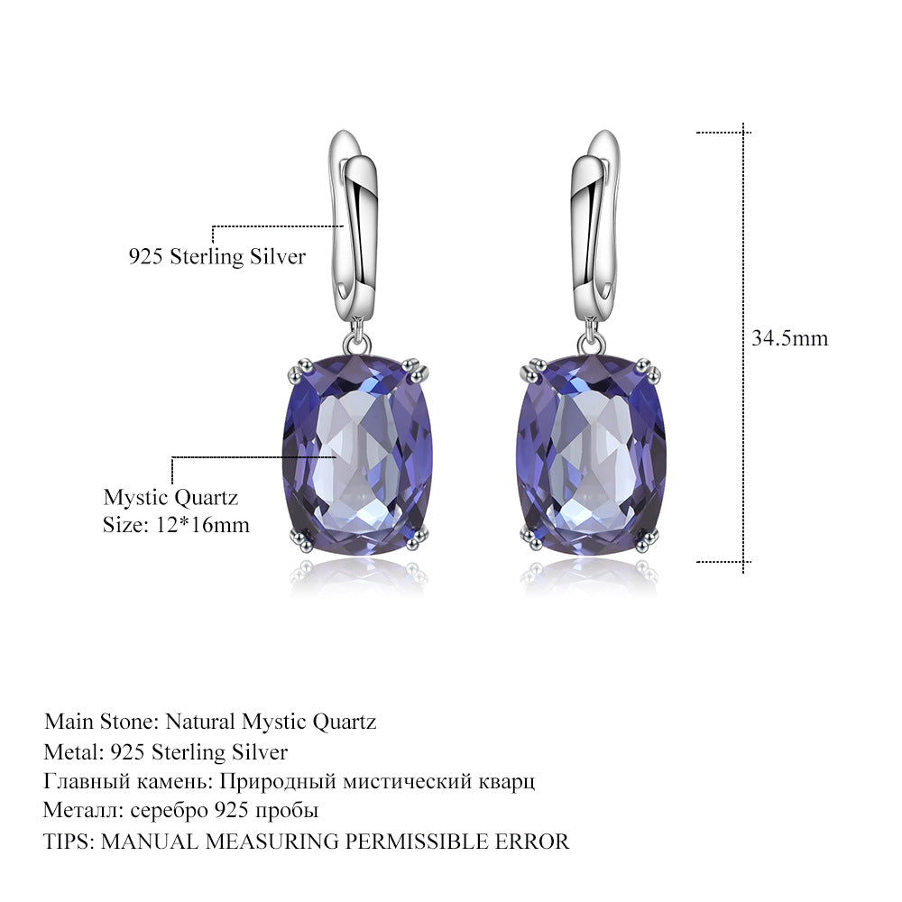 Luxury Fashion Colorful Large Carat Gemstone Earrings Personality Temperament s925Silver Inlaid Coated Crystal Stud Earrings