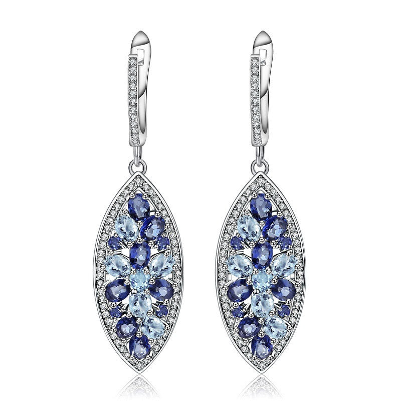 Luxurious Natural Gemstone Earrings Group Inlay Design High-end Sense Personality s925Silver Inlaid Crystal Earrings