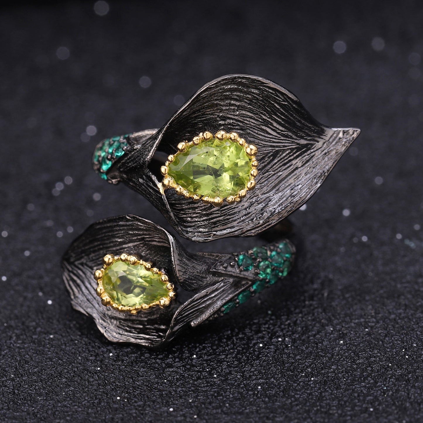 Italian Craft Jewelry Designer Open Ring Retro Natural Style s925Silver Natural Colored Gems Ring
