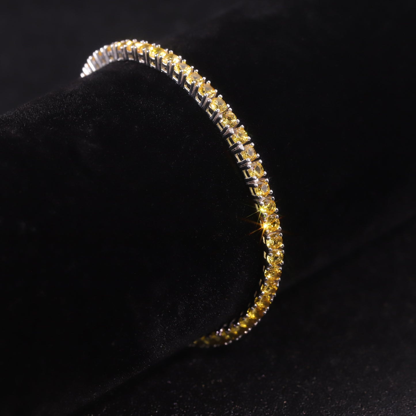 ins Wind Yellow Gemstone Bracelet3/4/5mm Tennis Chain Gift s925Sterling Silver Inlaid Cultivated Sapphire Bracelet for Women