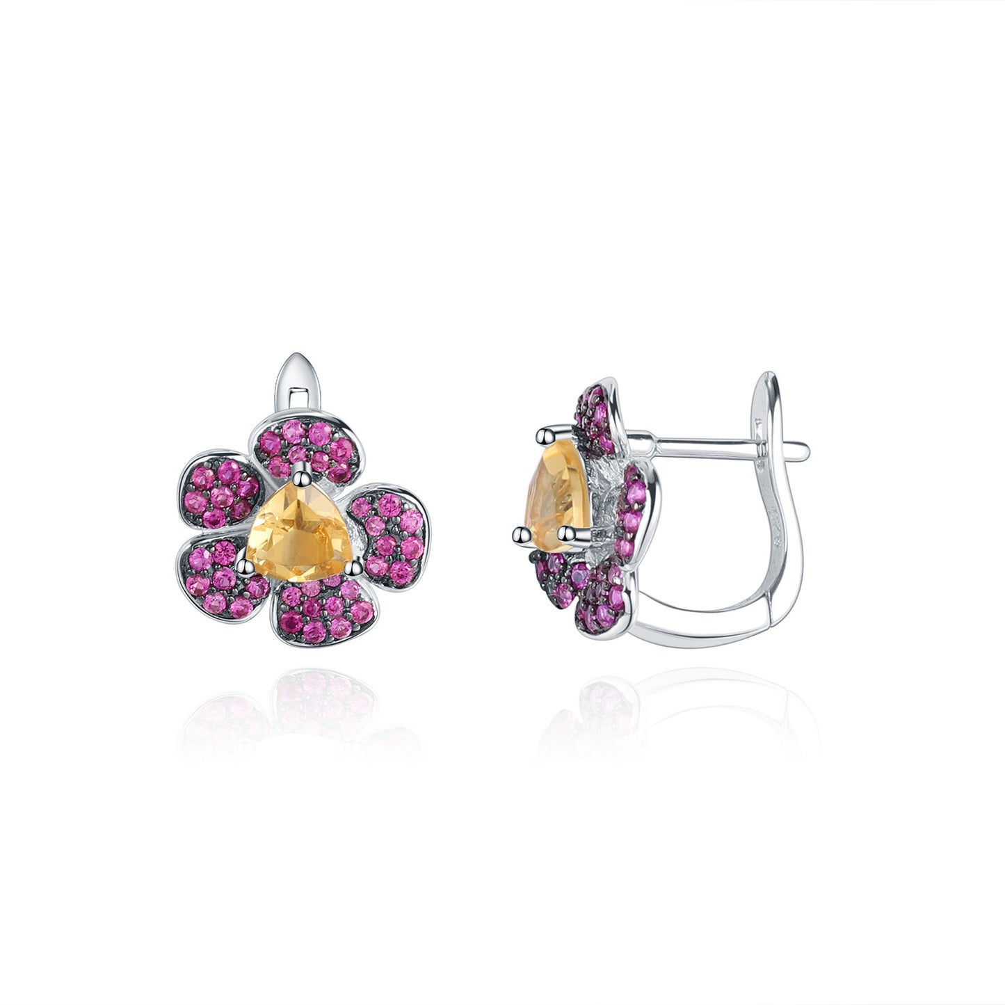 Designer Natural Gemstone Earrings with Natural Floral Style ins Wind s925Silver Amethyst Stud Earrings
