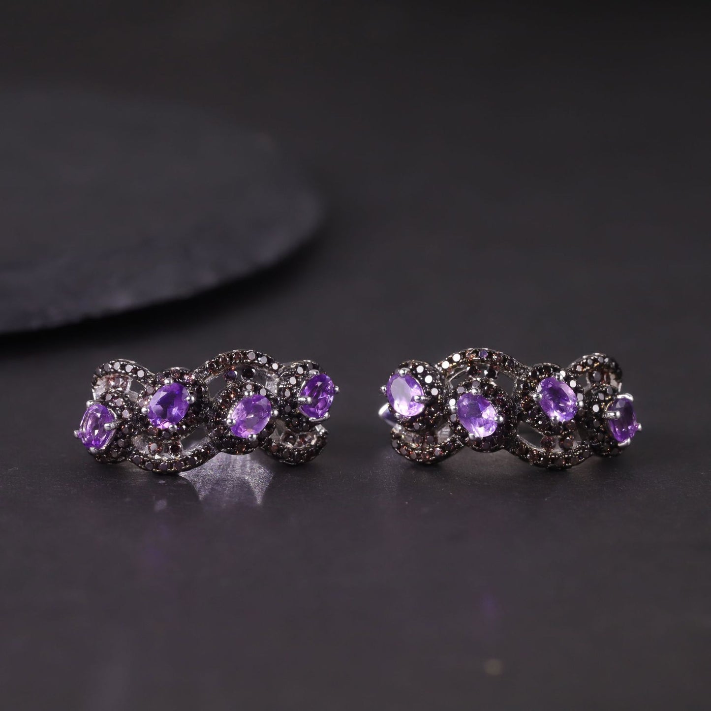 Vintage Dark Style Earrings Jewelry s925Sterling Silver Inlaid Natural Colorful Gemstone Crystal Topaz Earrings