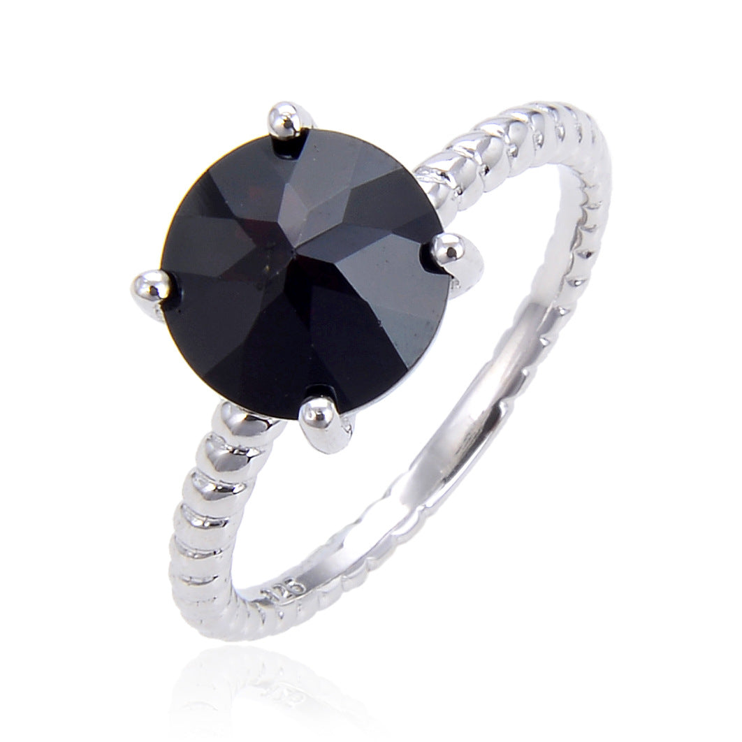casual and fashionable Natural Garnet Ring Single Stone s925Sterling Silver Topaz Crystal Ring for Men and Women