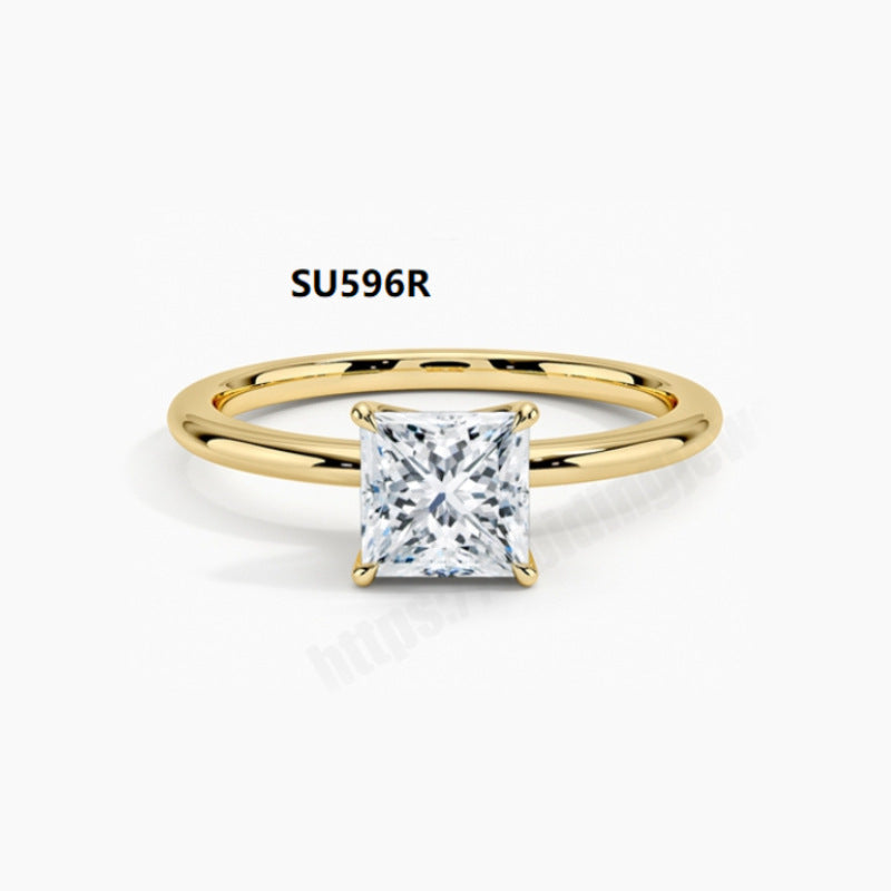 Minimalist Ring s925Sterling Silver Inlaid with Moissanite1Carat Wedding Ring Foreign Trade Plain Band Single Diamond Ring