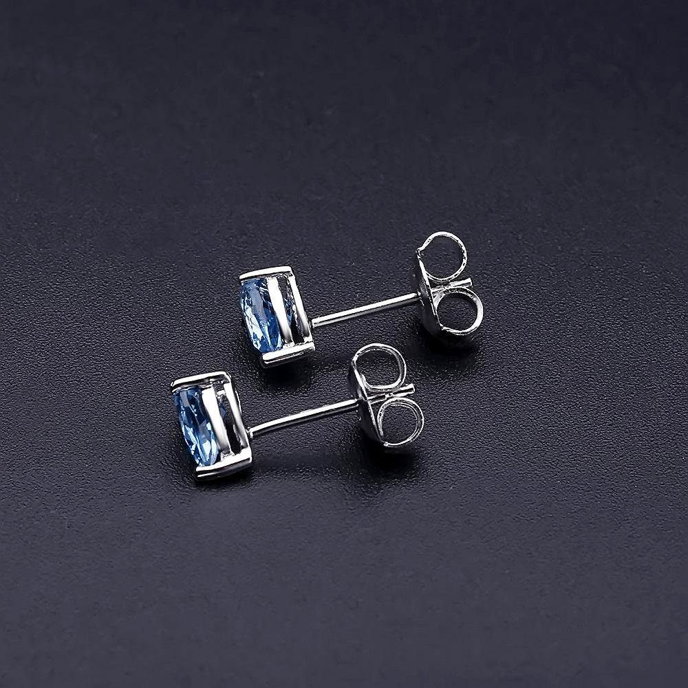 Natural Topaz Pear-Shaped Stud Earrings in Stock Fashion Simple Temperament s925Silver Natural Colored Gems Ear Studs Earrings