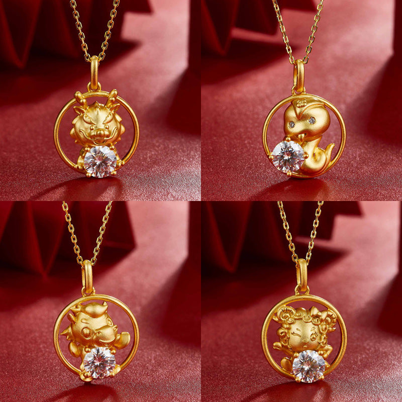 2022Year of the Tiger Pendant s925Silver Inlay1Carat Moissanite Necklace Q Cartoon Zodiac Necklace Pendant