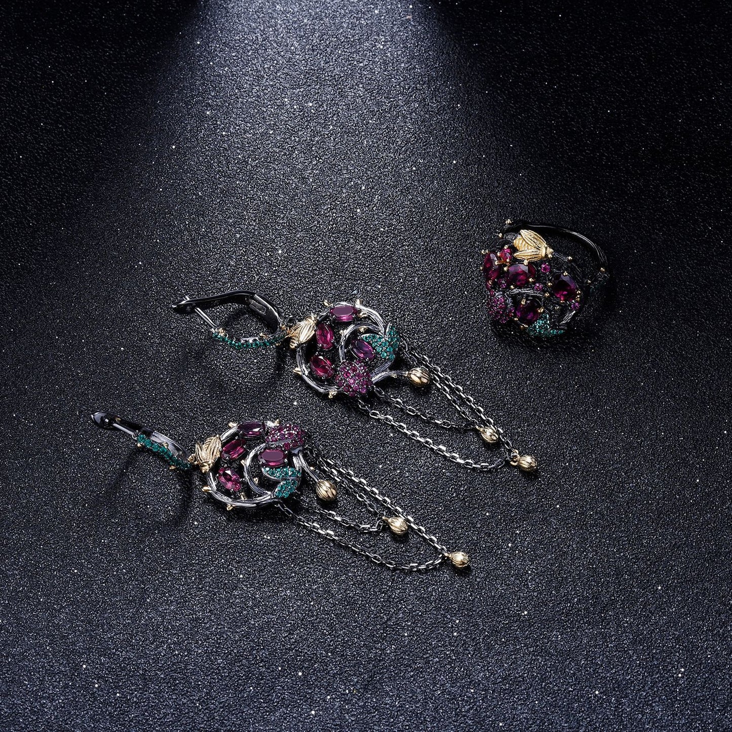 Secret Garden Designer Model Gemstone Ring Natural Wind Flower Design s925Sterling Silver Natural Rose Ring