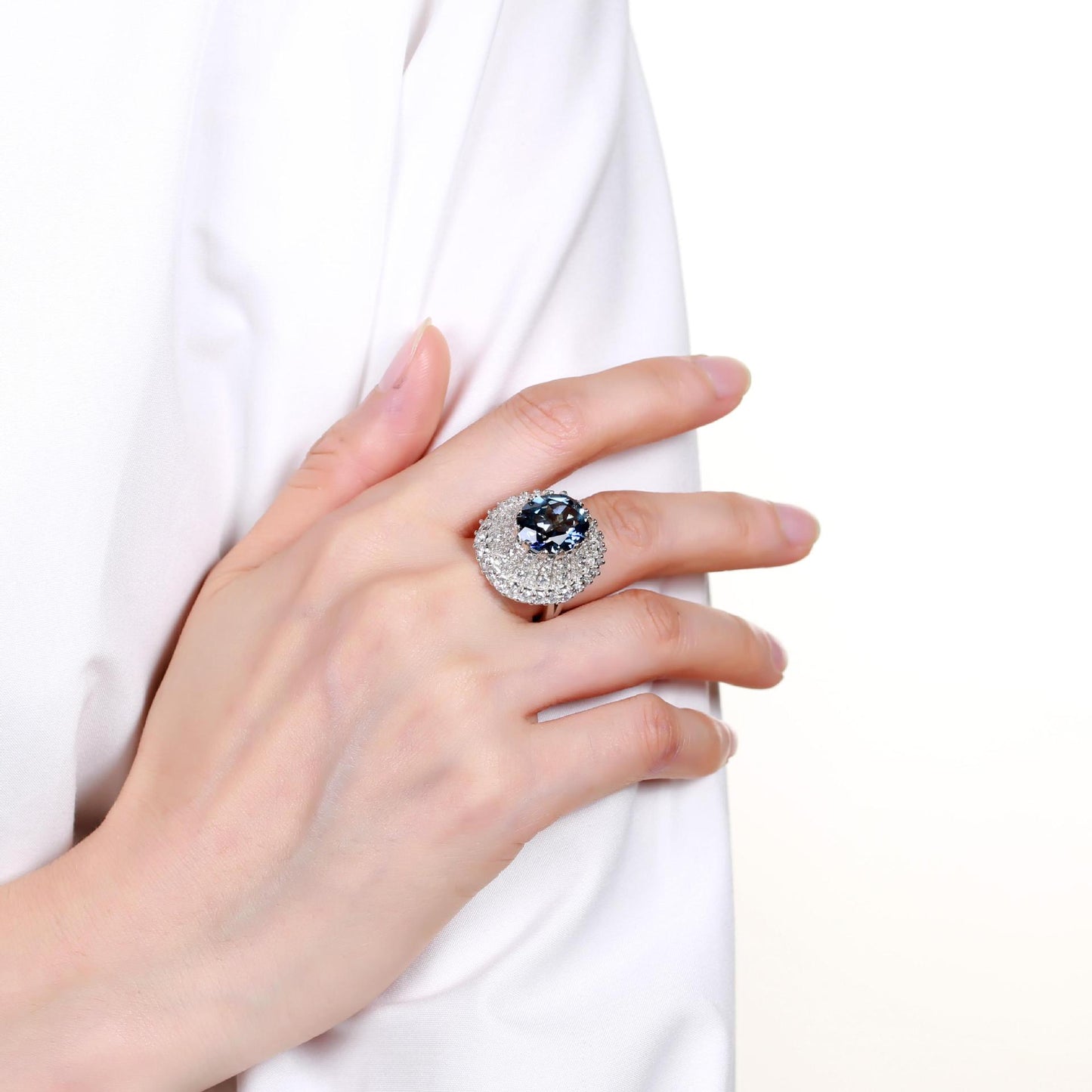 Luxurious Exaggerated Waltz Ring for Men and Women4Carat s925Silver Inlaid Colorful Crystal Mushroom Ring