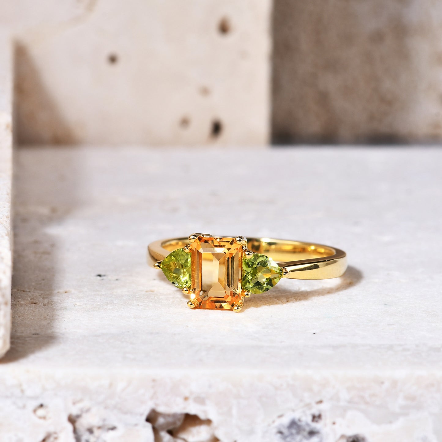 Minimalist Natural Gemstone Yellow Crystal Ring Fashionable and Simple s925Sterling Silver Plated18k Gold Inlaid Gemstone Ring