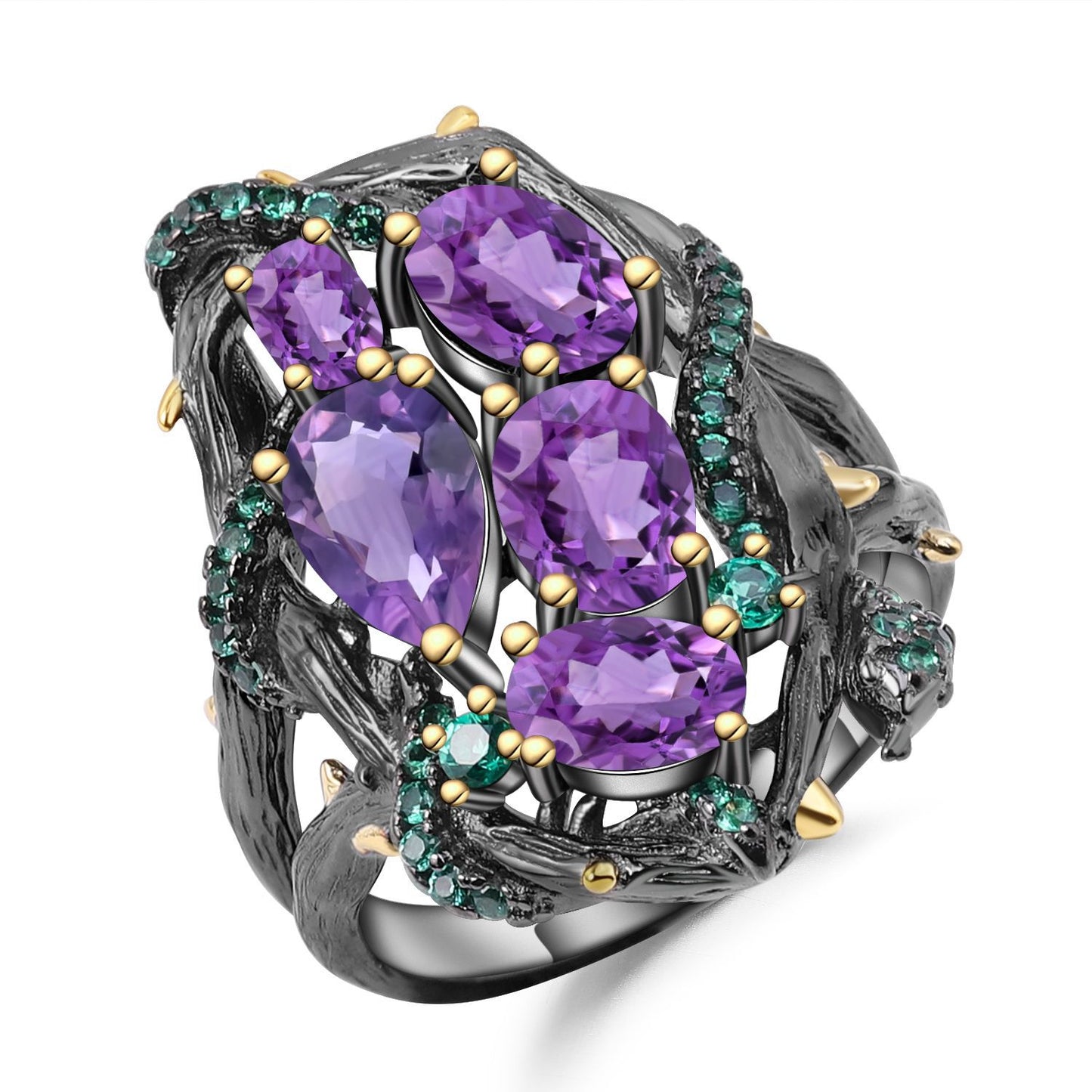 Italian Craft Designer Gemstone Ring Natural Style S925Silver Natural Gemstone Amethyst Ring