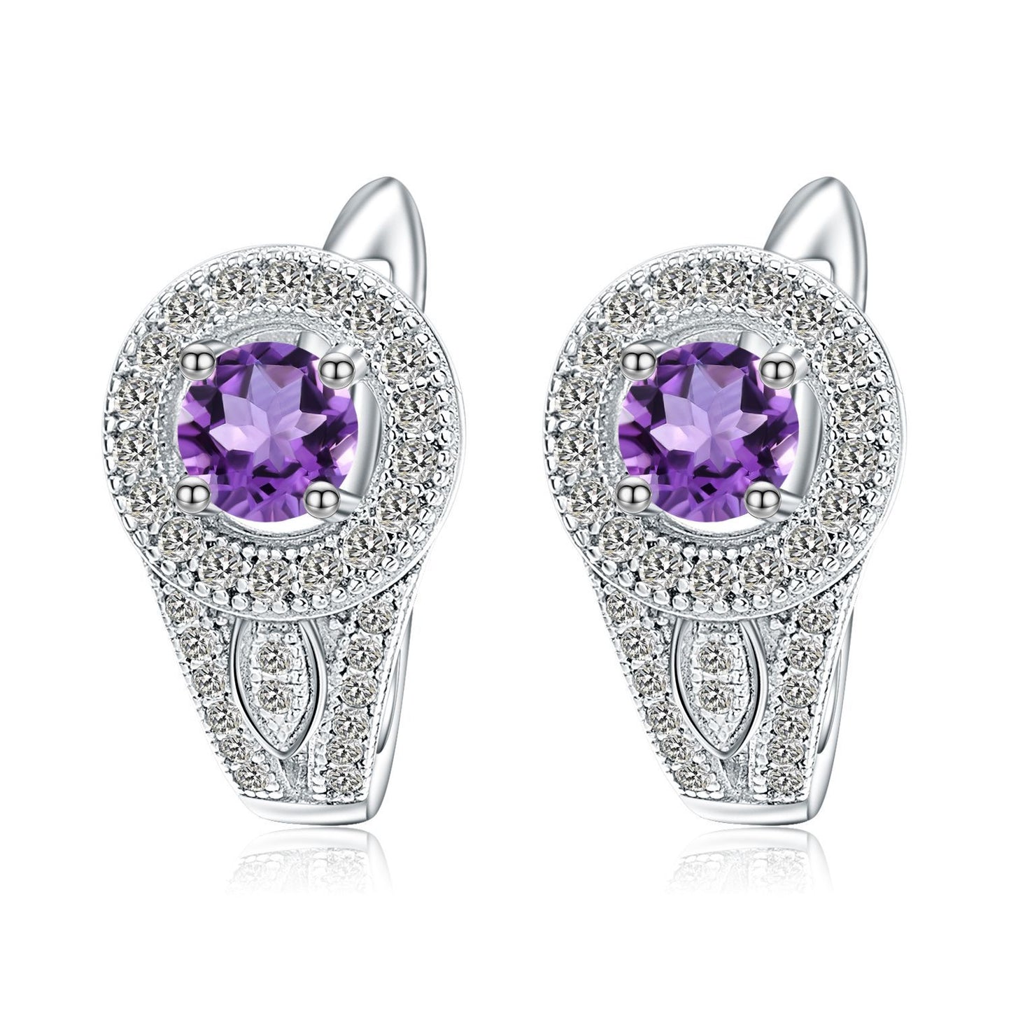 Natural Stone Earrings Vintage Personality Colorful Gemstones s925Silver Amethyst Earrings