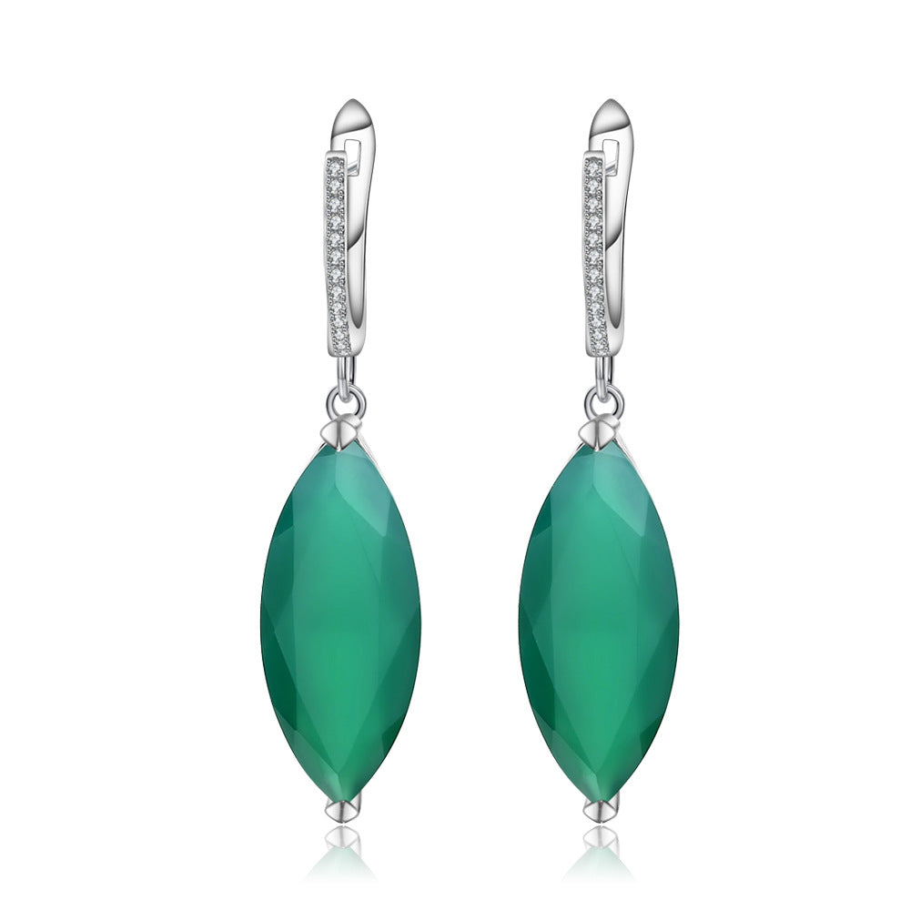 Jewelry Green Agate s925Silver Earrings Vintage Colorful Gemstone Natural Stone Crystal Earrings Jewelry