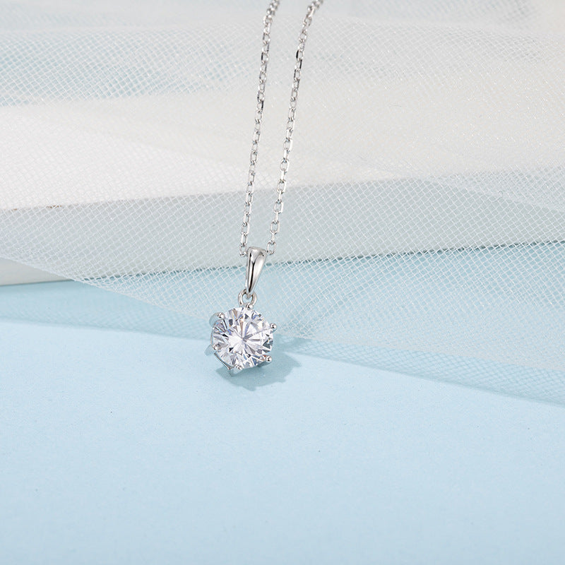 9/10/14/18k Rose Gold Platinum Gold Clavicle Chain Classic Simple Style Six Prongs1Carat Moissanite Necklace