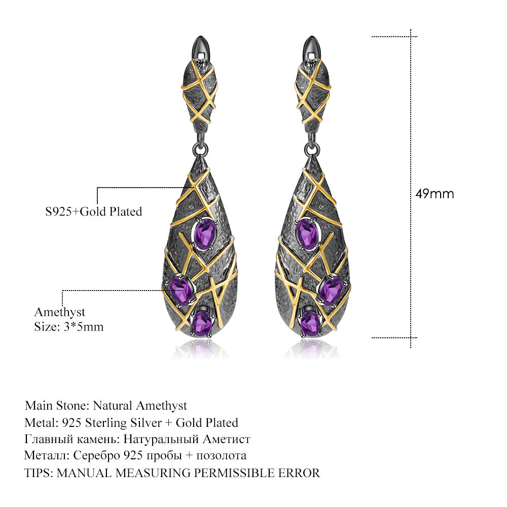 Italian Craft Designer Earrings Vintage Style with a Sense of Sophistication s925Silver Natural Amethyst Stud Earrings
