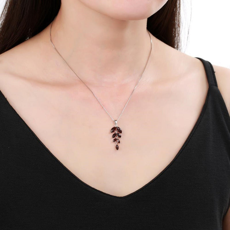 Fashionable Design Stone Necklace Pendant Niche925Sterling Silver Inlaid with Natural Gemstones and Cross Chain Pendant Necklace
