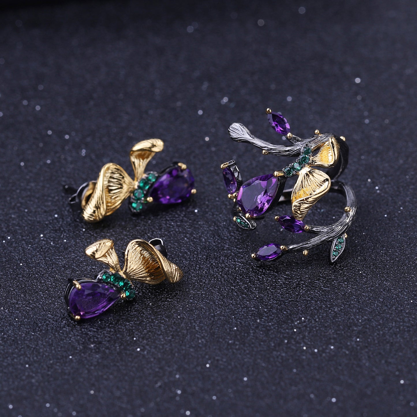 Secret Garden Designer Butterfly Earrings Natural Wind s925Silver Natural Gemstone Amethyst Earrings Drop Earrings