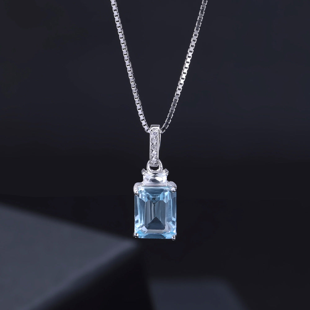 Natural Topaz Necklace Pendant Fashionable Light Luxury High-end Feel s925Sterling Silver Inlaid Natural Gemstone Necklace