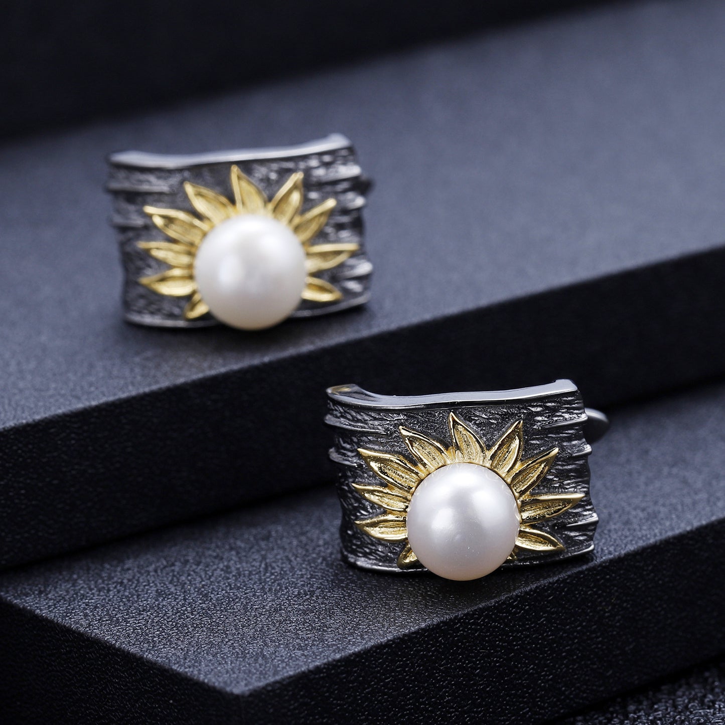 Designer High-End Pearl Earrings Natural Style Sunflower Flowers925Silver Natural Freshwater Pearl Stud Earrings