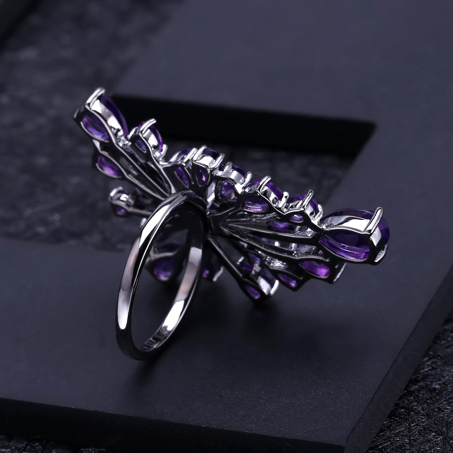 Designer Natural Amethyst Ring Starry Sky Brilliance High-end Jewelry925Silver Inlaid Gemstone Ring