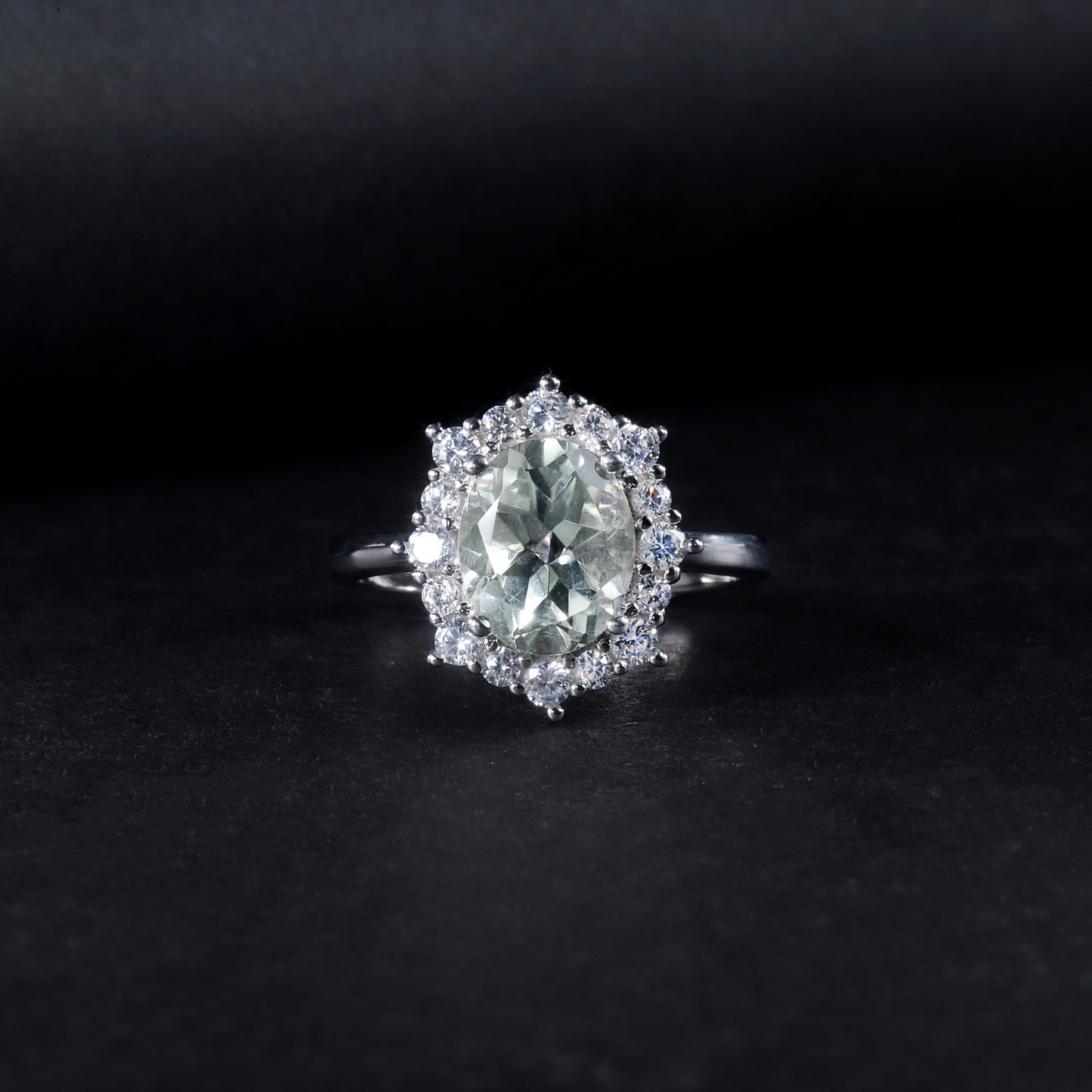 Natural Gemstone Green Amethyst Ring Adjustable Fashion Temperament s925Sterling Silver Inlaid Natural Gemstone Ring
