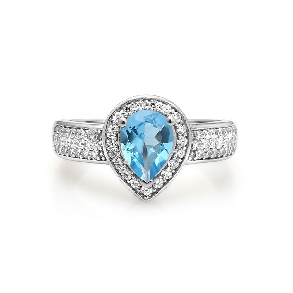 S925Sterling Silver Ring for Men and Women, Internet Celebrity High-End Jewelry, Sapphire Topaz Ring