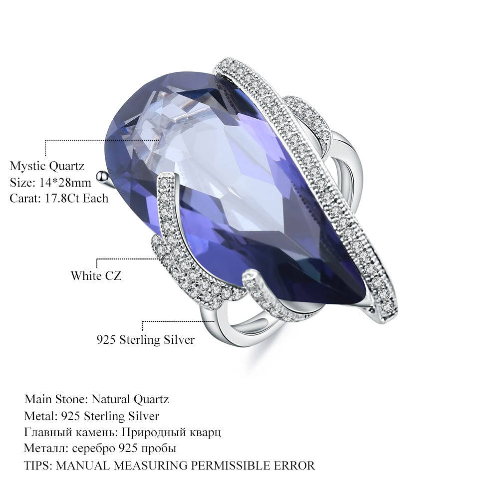 Luxurious High-End Sapphire Ring Fashion s925Silver Large Carat Colorful Crystal Ring Hot Sale